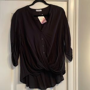 Boutique high low/wrap black blouse, tags on